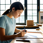 디자인과 환경 규제 - **

"A bright and airy design studio, featuring a young designer sketching on a tablet next to sampl...