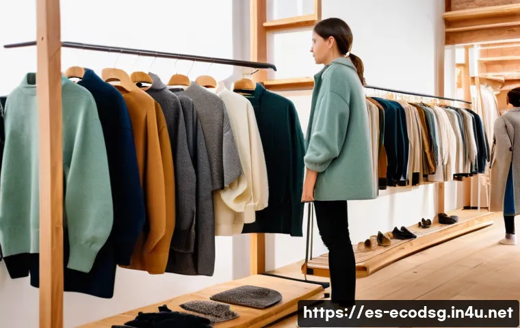친환경 디자인의 비즈니스 기회 - A modern sustainable fashion showroom in Barcelona, featuring eco-friendly clothing made from recycl...